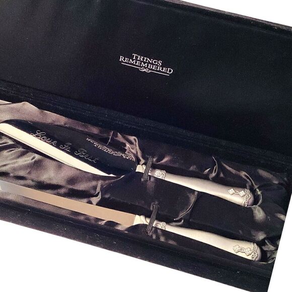 Things Remembered Stainless Steel Wedding Anniversary Cake Knife Serving Set - Picture 1 of 6